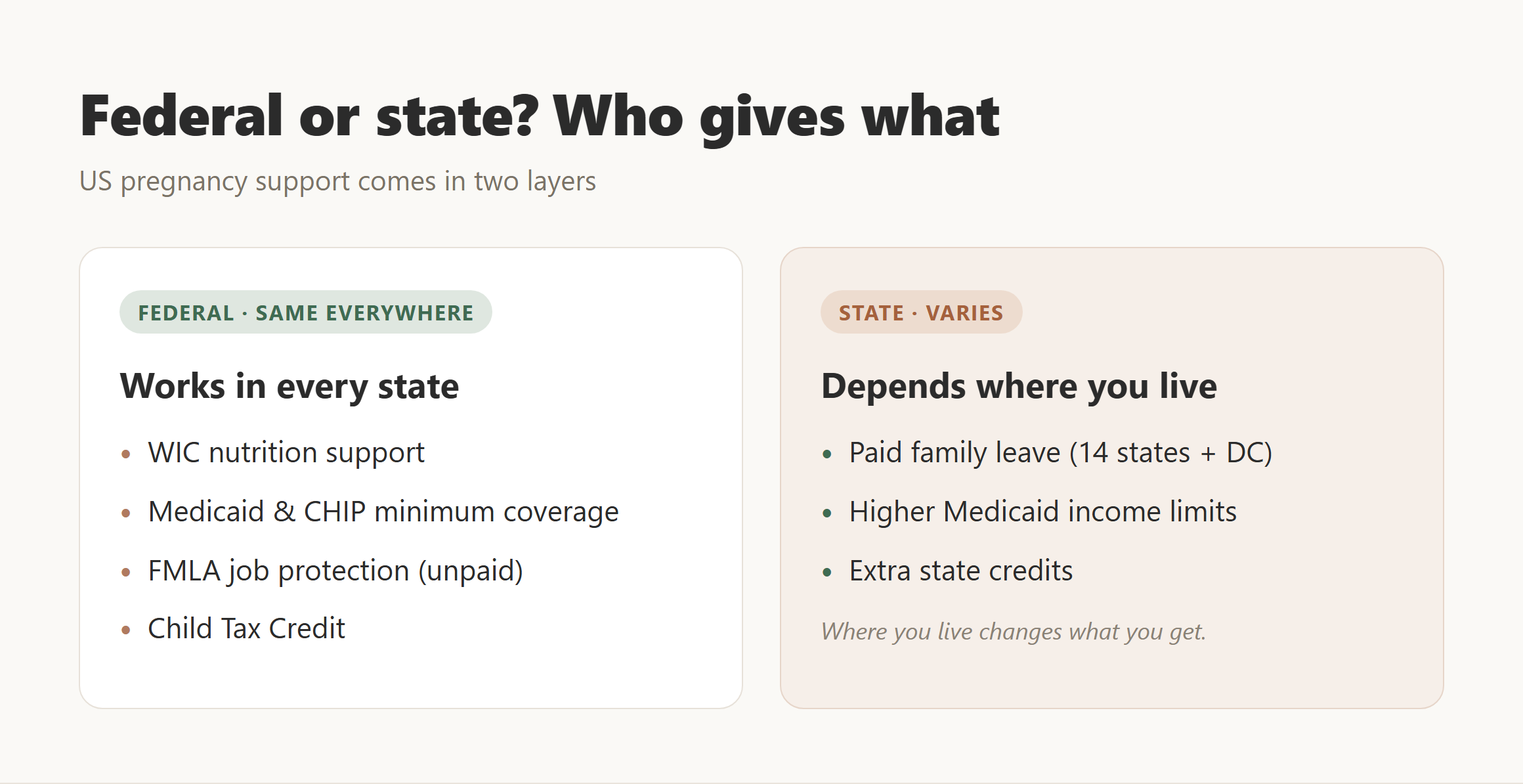 Comparison of federal pregnancy benefits versus state programs in the US